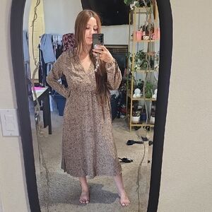 SHEIN Long Sleeve Brown Patterned Dress